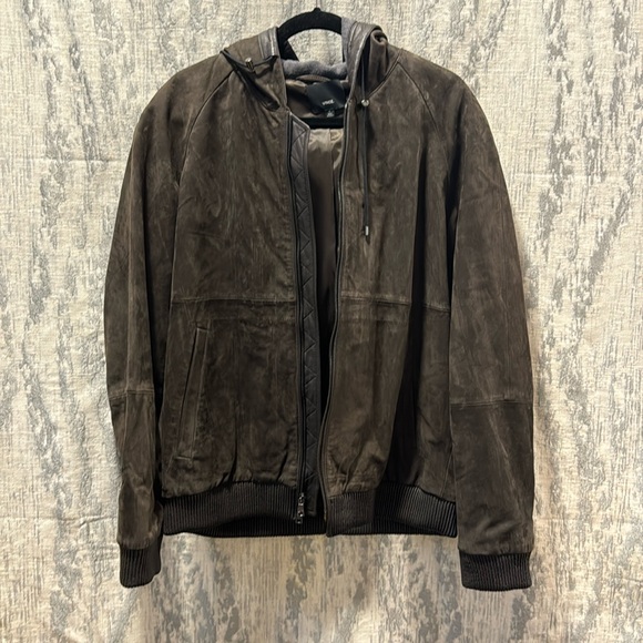 Vince Leather Suede Zip Up Hoodie Espresso Brown - Picture 3 of 7